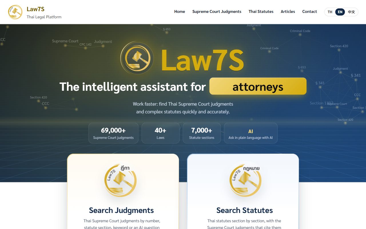 The Law7S home page, headed The intelligent assistant for attorneys